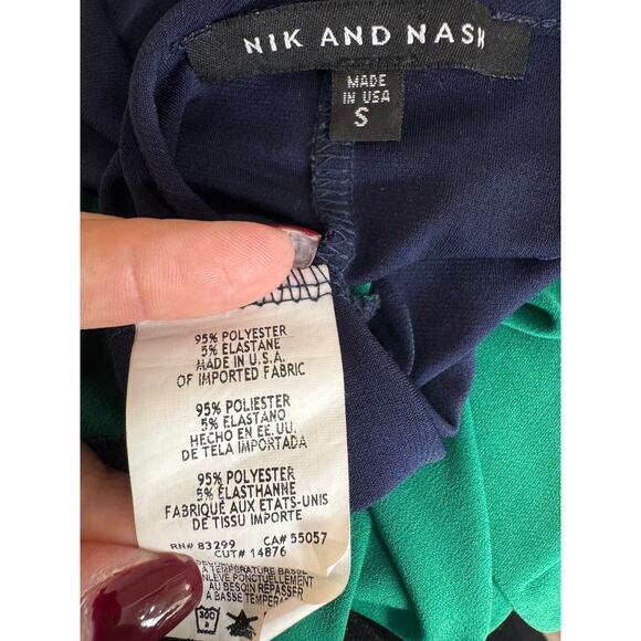 Nik and Nash Women’s Small Navy Green Colorblock A-Line Casual Dress Made in USA - Picture 3 of 3